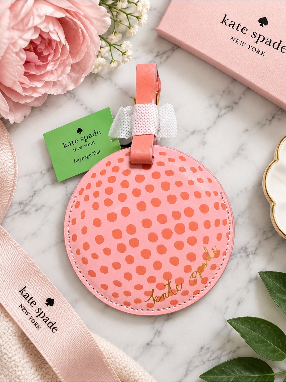 kate spade Golf Ball Coral Polka Dot Luggage Tag
